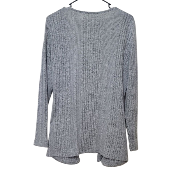 Gray Ribbed Knit Open-Front Cardigan - Picture 2 of 3